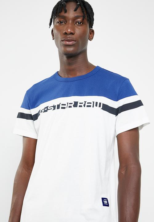 G-STAR - Graphic 14 short sleeve tee - white & blue 