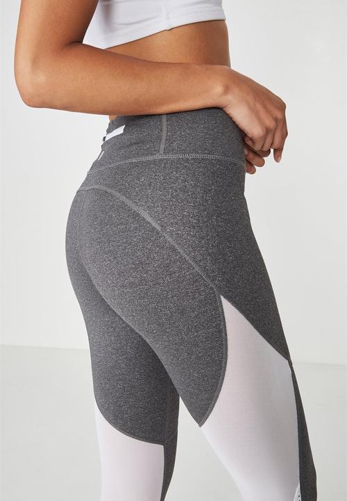 Cotton On - Movement mesh panelled 7/8 legging - white & grey 