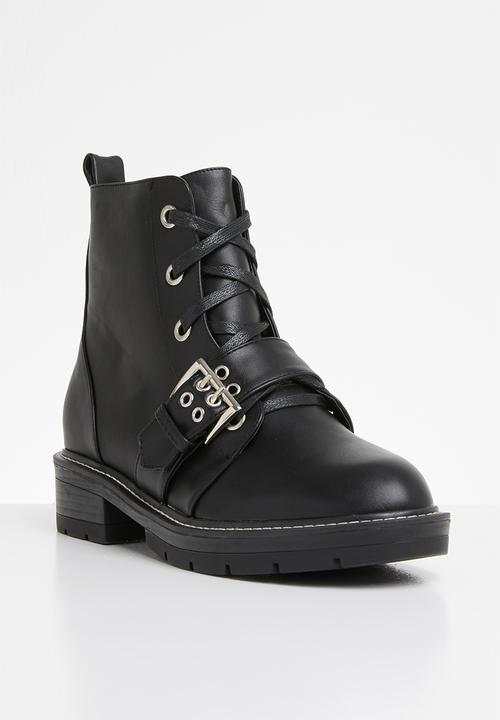 Public Desire - Regeneration silver hardware flat boot - black 