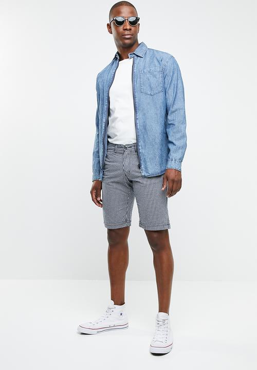 STYLE REPUBLIC - Fine check shorts - navy & white 