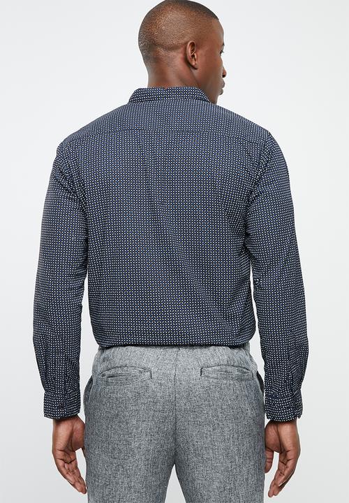 STYLE REPUBLIC - Afro geo long sleeve shirt - blue & white 