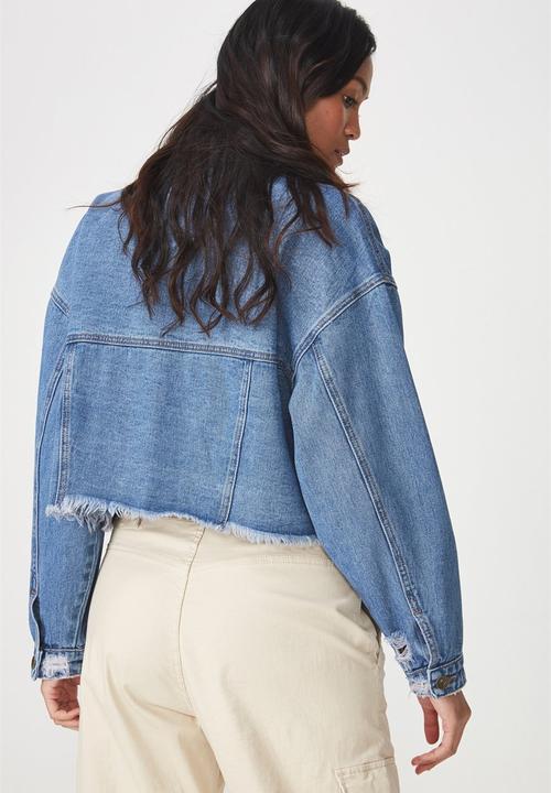 Cotton On - Cropped batwing denim jacket - blue