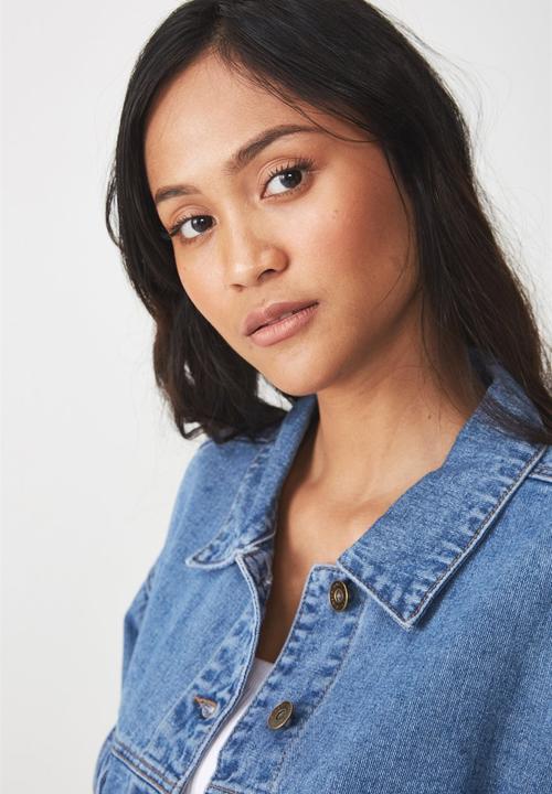 Cotton On - Cropped batwing denim jacket - blue