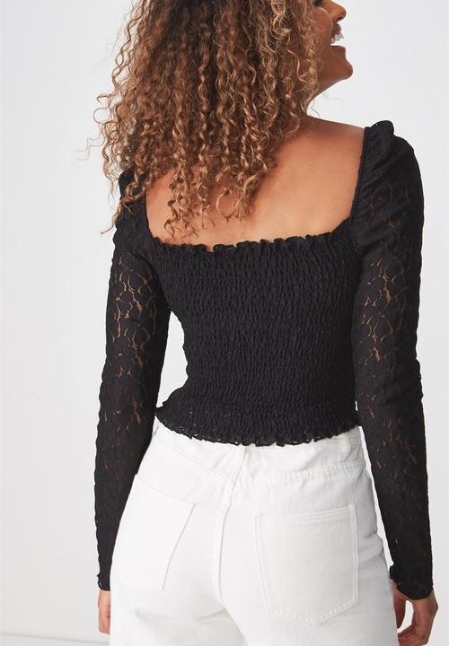 Cotton On - Eden long sleeve lace top - black