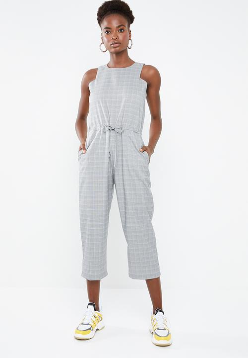 Superbalist - Check jumpsuit with drawstring detail - black 