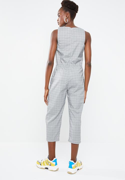 Superbalist - Check jumpsuit with drawstring detail - black 