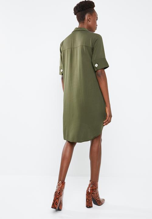 Superbalist - Shift dress with button detail - khaki