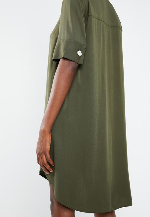 Superbalist - Shift dress with button detail - khaki