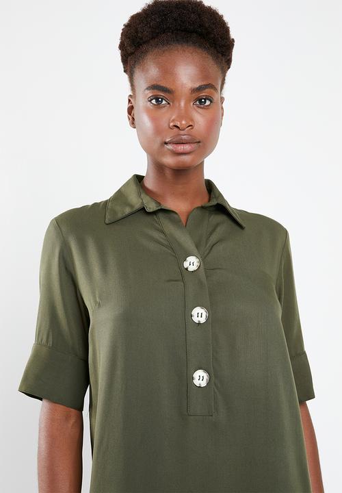 Superbalist - Shift dress with button detail - khaki