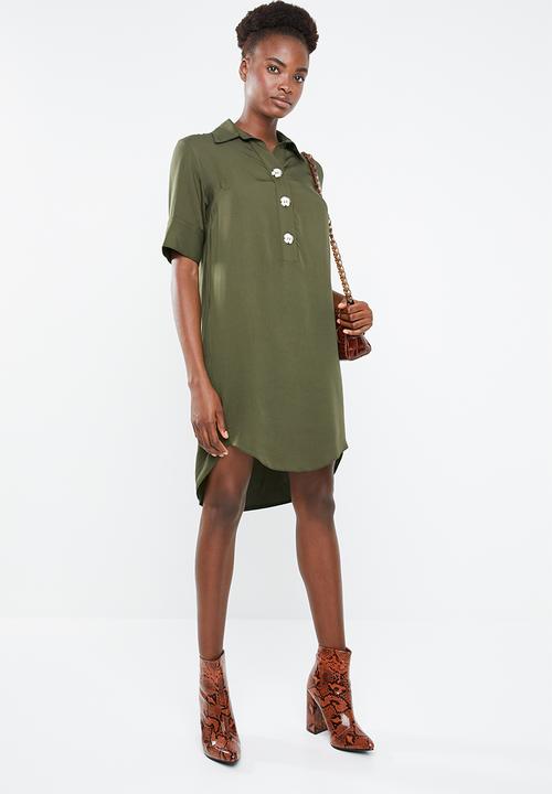 khaki shift dress