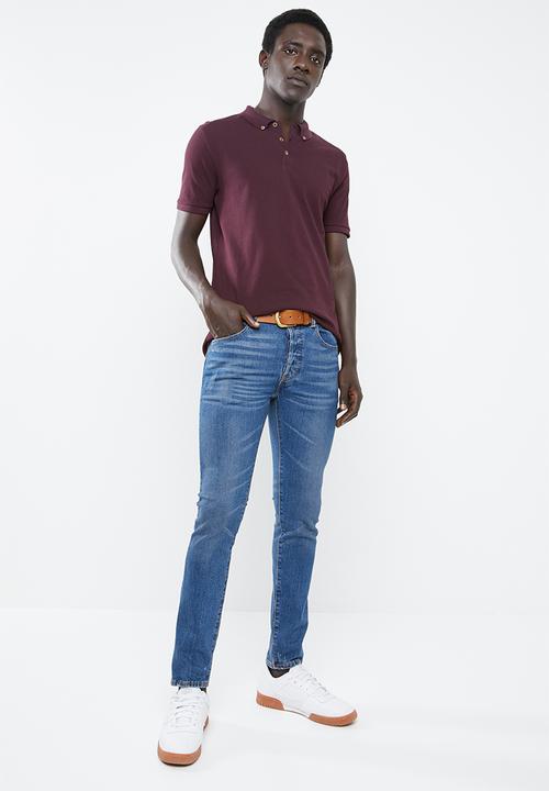 Superbalist - Pique short sleeve slim fit polo 2-pack tees - olive & burgundy 