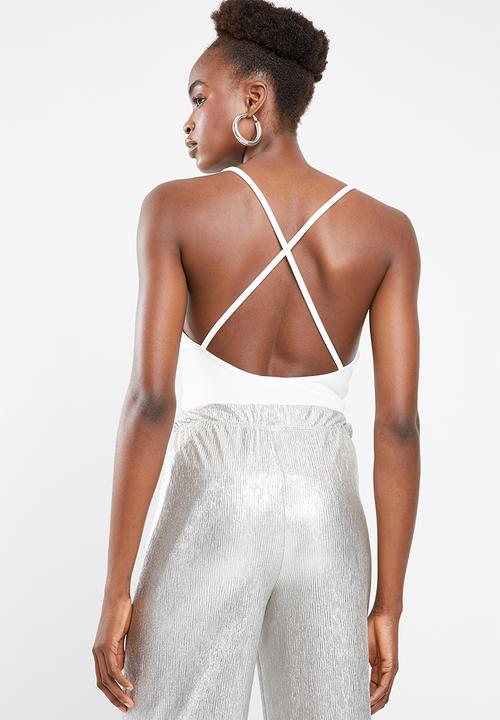 Missguided - Lace trim V-neck bodysuit - white 