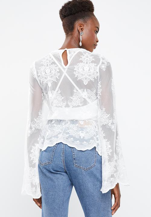 Missguided - High neck embroidered lace blouse - white