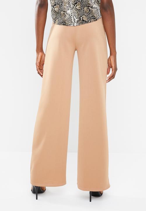 Missguided - Contrast stitch wide leg trousers - neutral