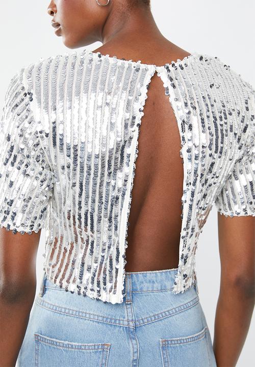 Missguided - Sequin crop top co-ord - silver
