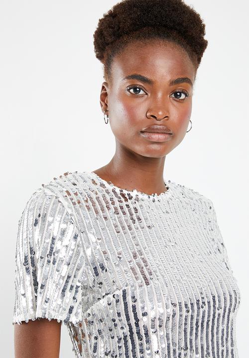 Missguided - Sequin crop top co-ord - silver