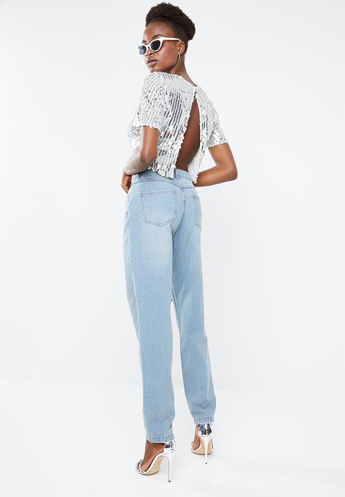 Missguided - Sequin crop top co-ord - silver