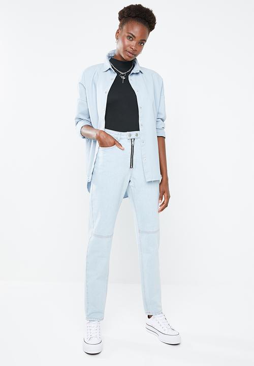 Missguided - Riot high rise double popper mom jean - blue