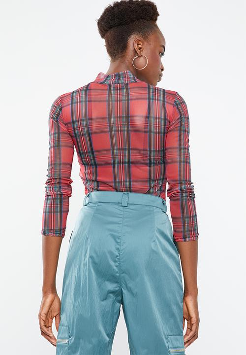 Missguided - High neck tartan mesh bodysuit - multi