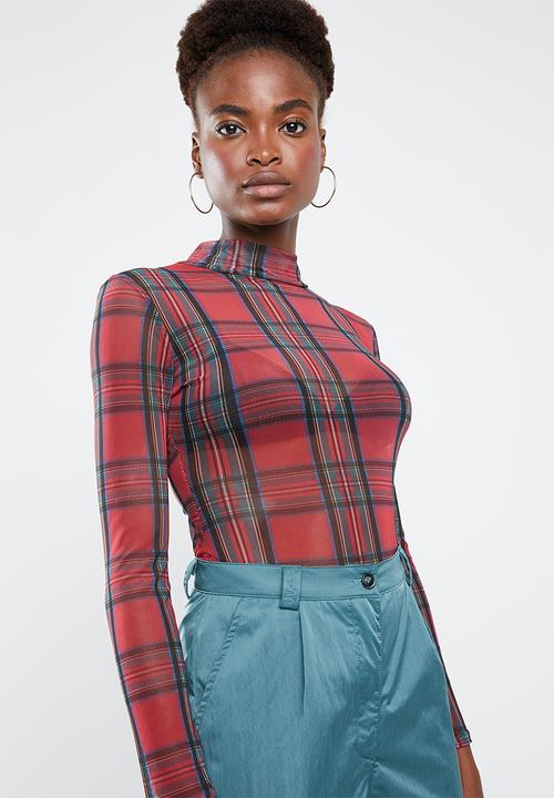 Missguided - High neck tartan mesh bodysuit - multi