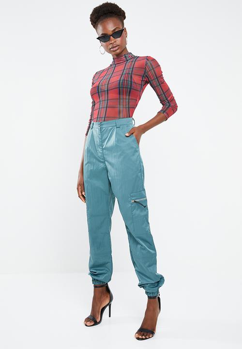 Missguided - Shell suit cargo trouser - green
