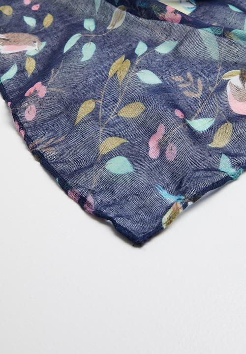 Joy Collectables - Leaf print scarf - navy