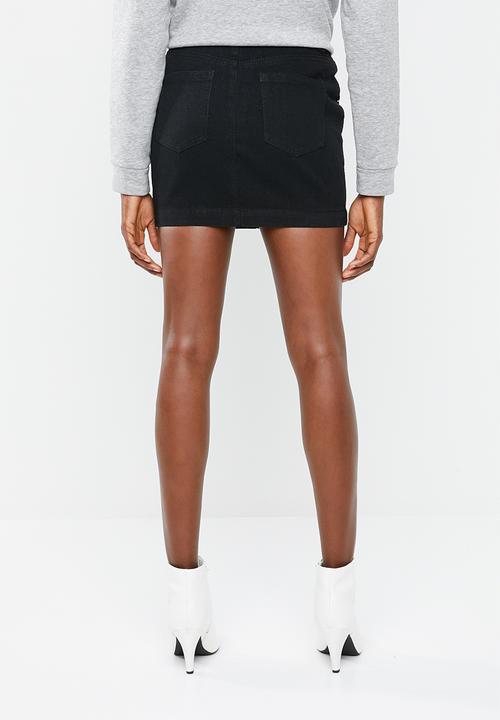 Missguided - Linear embellished denim mini skirt - black