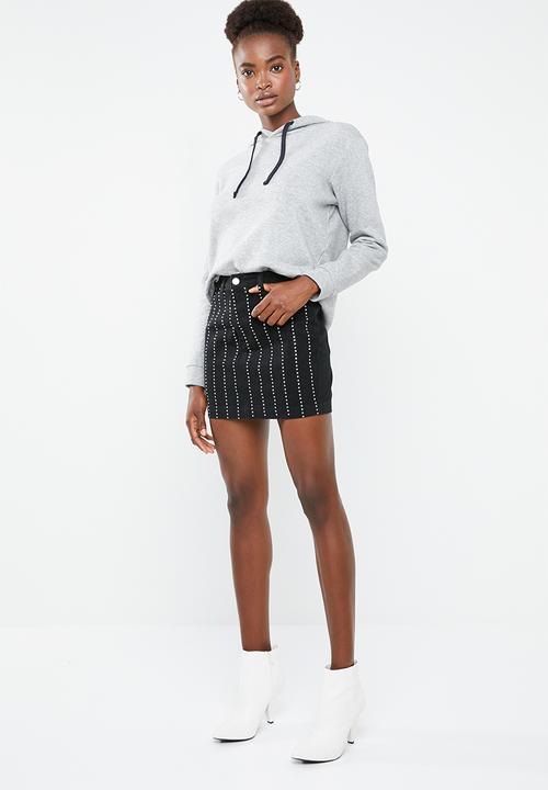 Missguided - Linear embellished denim mini skirt - black