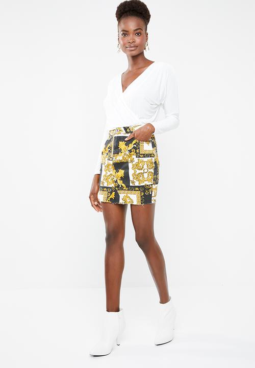 Missguided - Baroque print rigid denim mini skirt -multi