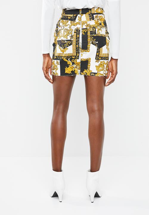 Missguided - Baroque print rigid denim mini skirt -multi