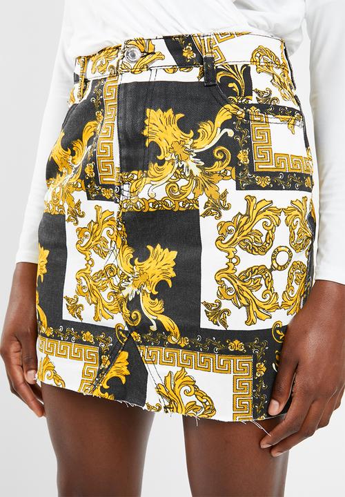 Missguided - Baroque print rigid denim mini skirt -multi