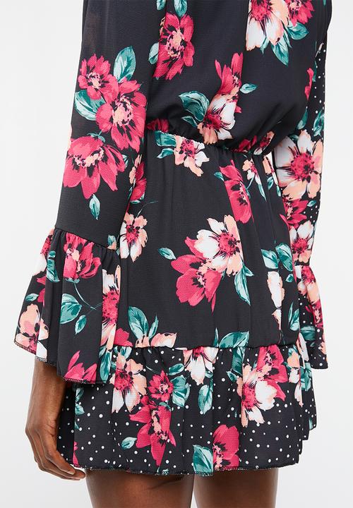 Missguided - Floral polka dot flared sleeve dress - multi