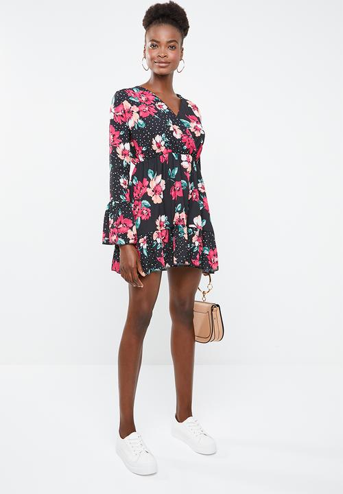 Missguided - Floral polka dot flared sleeve dress - multi