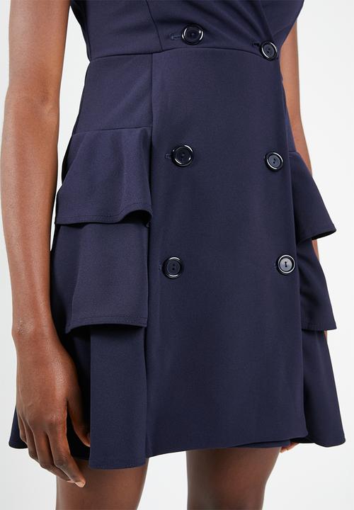 Missguided - Sleeveless frill blazer dress - navy