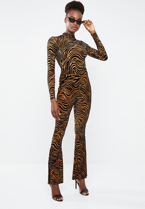 Missguided - Zebra velvet high neck bodysuit - rust