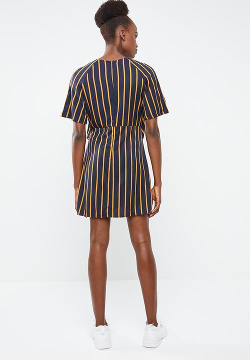 Missguided -  Tie detail striped dress - navy & yellow