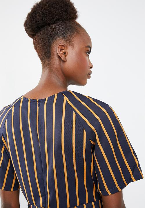 Missguided -  Tie detail striped dress - navy & yellow