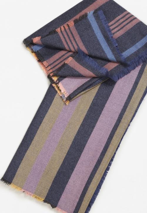 MANGO - Striped scarf - navy