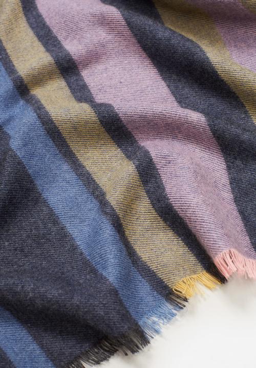 MANGO - Striped scarf - navy