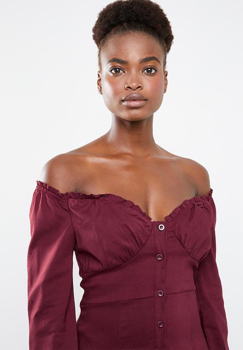 Missguided - Button-down milkmaid dress - burgundy