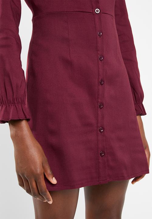 Missguided - Button-down milkmaid dress - burgundy