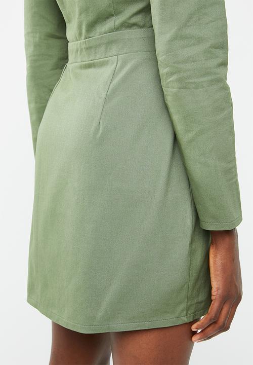 Missguided - Skater dress zip through dress - khaki green