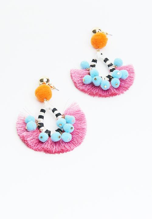 Superbalist - Half moon tassel and pom pom earrings - multi