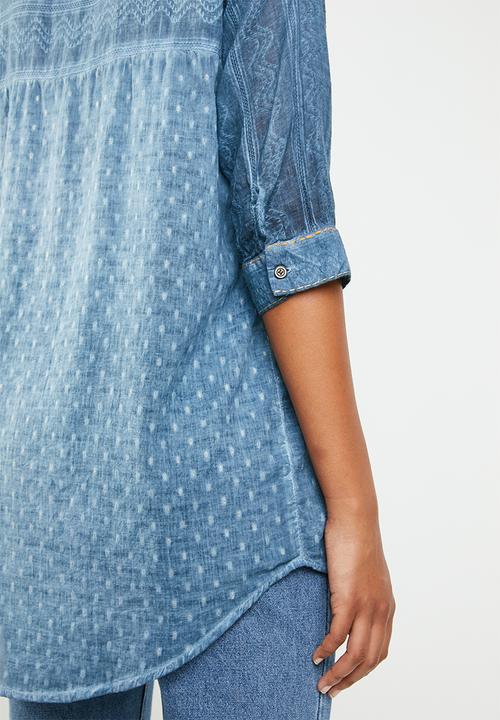 G Couture - Multi fabric design casual shirt - blue