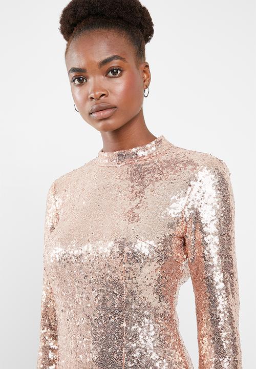 Missguided - Sequin cut out long sleeve mini - rose gold