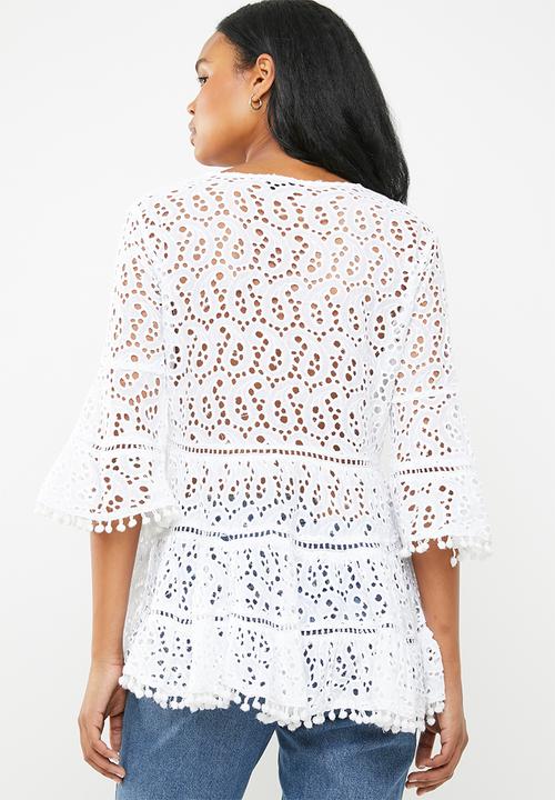 G Couture - Anglaise bell sleeve blouse  - white