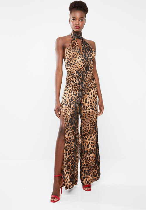 Missguided - Leopard print split jumpsuit - brown