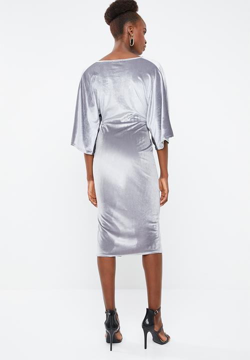 Missguided - Velvet plunge twist front maxi dress - grey