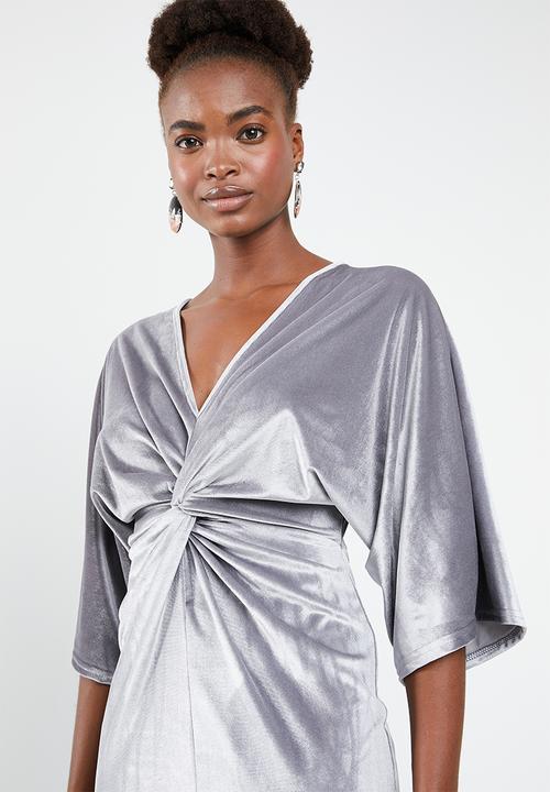 Missguided - Velvet plunge twist front maxi dress - grey