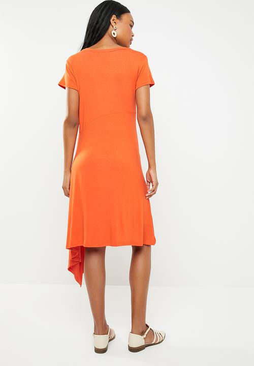 edit - Asymmetric hemline dress - orange